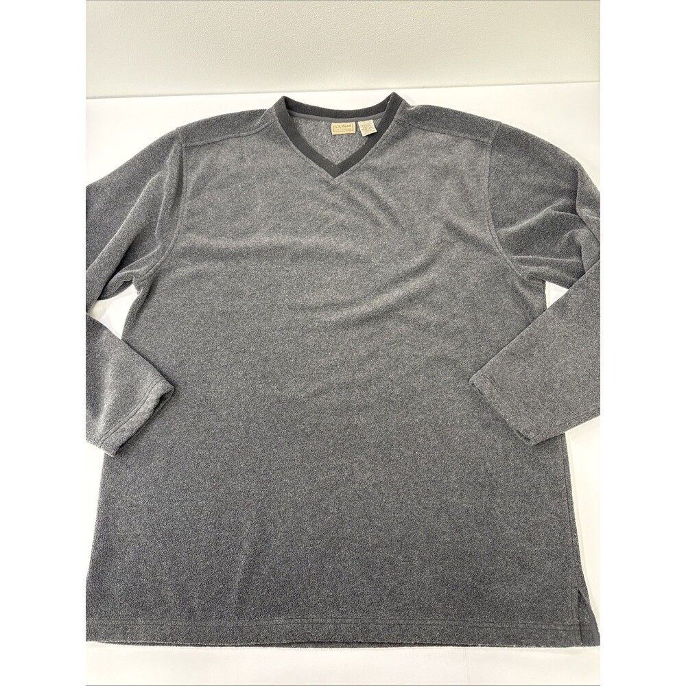 LL BEAN Mens Sweater V Neck Gray Polyester 72% Rayon 28% - Mens Tall Large